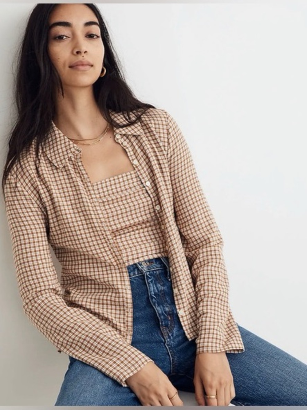 Madewell Tan Plaid Lightweight Button-Down Shirt